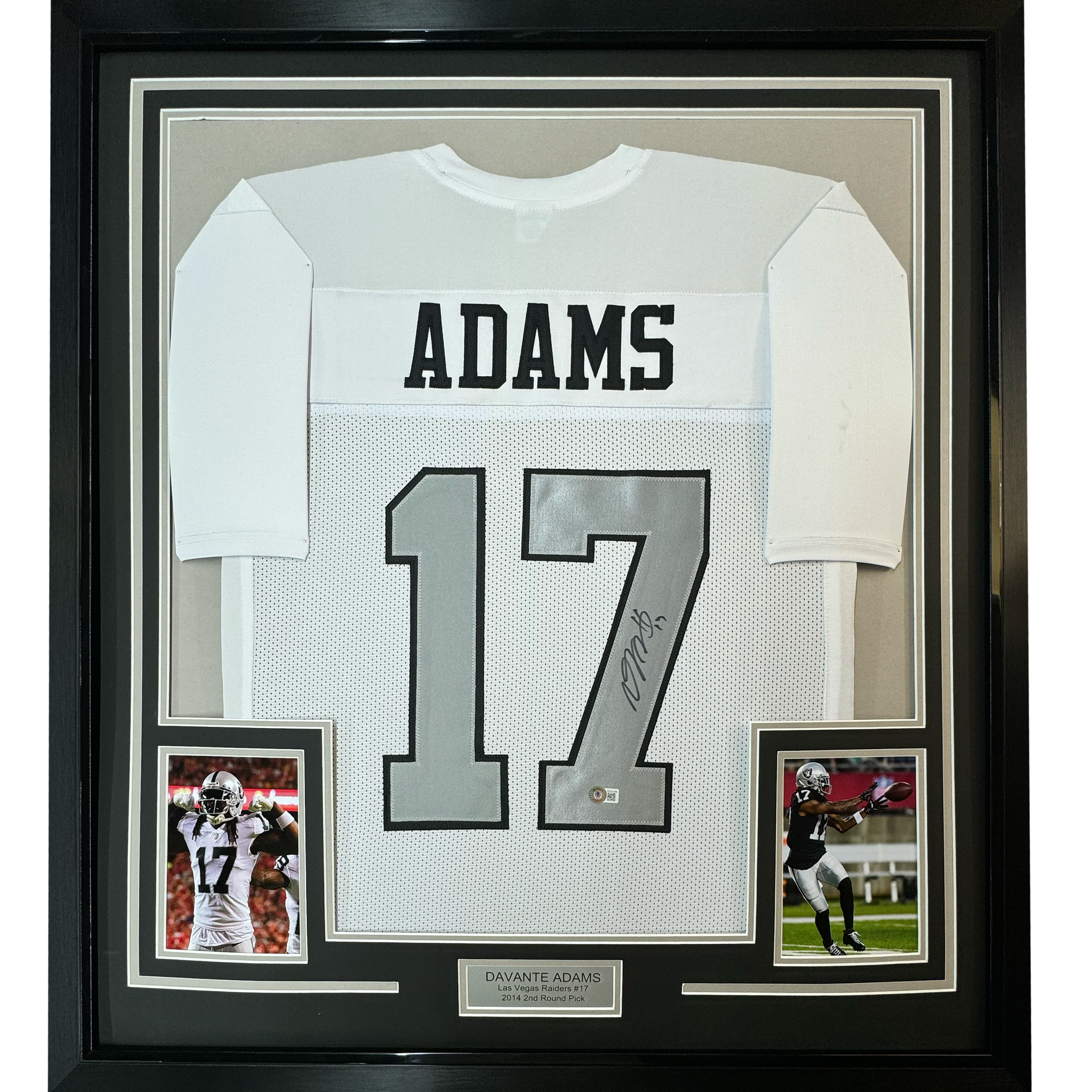 Framed Autographed/Signed Davante Adams 35x39 Las Vegas Oakland Color Rush White Football Jersey Beckett BAS COA