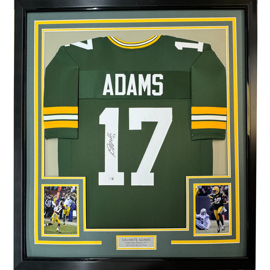 Framed Autographed/Signed Davante Adams 35x39 Green Bay Green Football Jersey JSA COA
