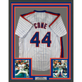 Framed Autographed/Signed David Cone 35x39 New York Pinstripe Baseball Jersey Beckett BAS COA