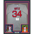 Framed Autographed/Signed David Ortiz 35x39 Boston Red Sox Grey Baseball Jersey Fanatics COA