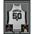 Framed Autographed/Signed David Robinson 35x39 NBA Top 50 San Antonio Spurs White Authentic M&N Basketball Jersey Beckett BAS COA