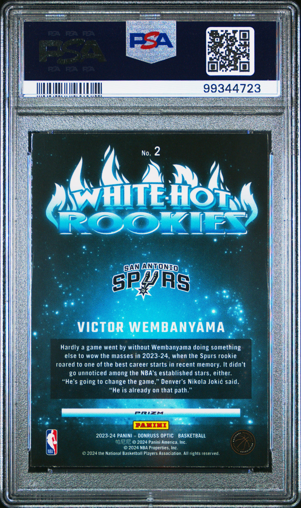 Graded 2023 Panini Donruss Optic Victor Wembanyama #2 White Hot Rookies Holo Rookie RC Basketball Card PSA 10 Gem Mint