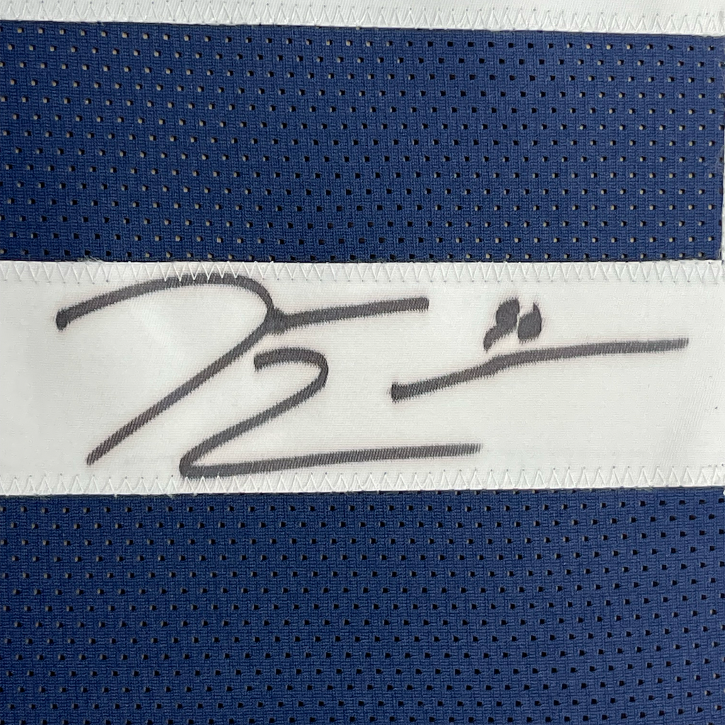 Framed Autographed/Signed Demarcus Lawrence 35x39 Dallas Thanksgiving Day Football Jersey JSA COA