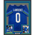 Framed Autographed/Signed DeMarcus Lawrence 35x39 Seattle Blue Retro Football Jersey Beckett BAS COA