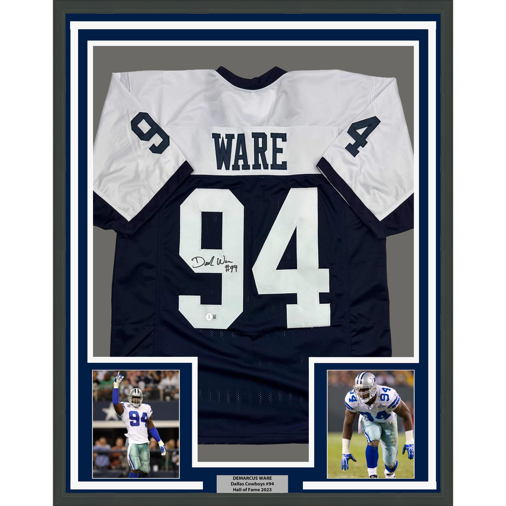 Framed Autographed/Signed Demarcus Ware 35x39 Dallas Thanksgiving Day Football Jersey Beckett BAS COA