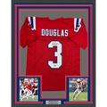 Framed Autographed/Signed DeMario Douglas 35x39 New England Red Football Jersey Beckett BAS COA