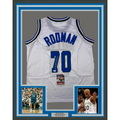 Framed Autographed/Signed Dennis Rodman 35x39 Dallas White Basketball Jersey JSA COA
