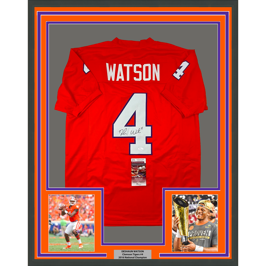 Framed Autographed/Signed Deshaun Watson 35x39 Clemson Orange College Football Jersey JSA COA