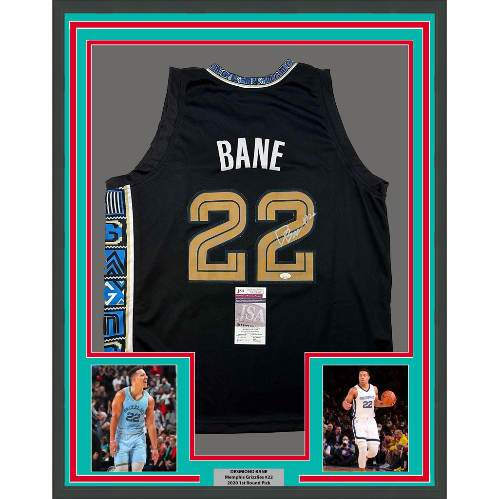Framed Autographed/Signed Desmond Bane 35x39 Memphis Black Basketball Jersey JSA COA