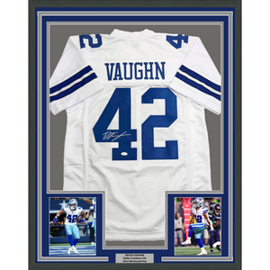Framed Autographed/Signed Deuce Vaughn 35x39 Dallas White Football Jersey JSA COA