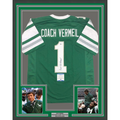Framed Autographed/Signed Dick Vermeil 35x39 Philadelphia Green Football Jersey JSA COA