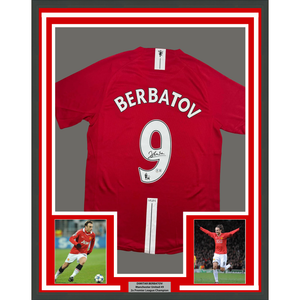 Framed Autographed/Signed DImitar Berbatov 35x39 Manchester United Red Soccer Jersey Beckett BAS COA