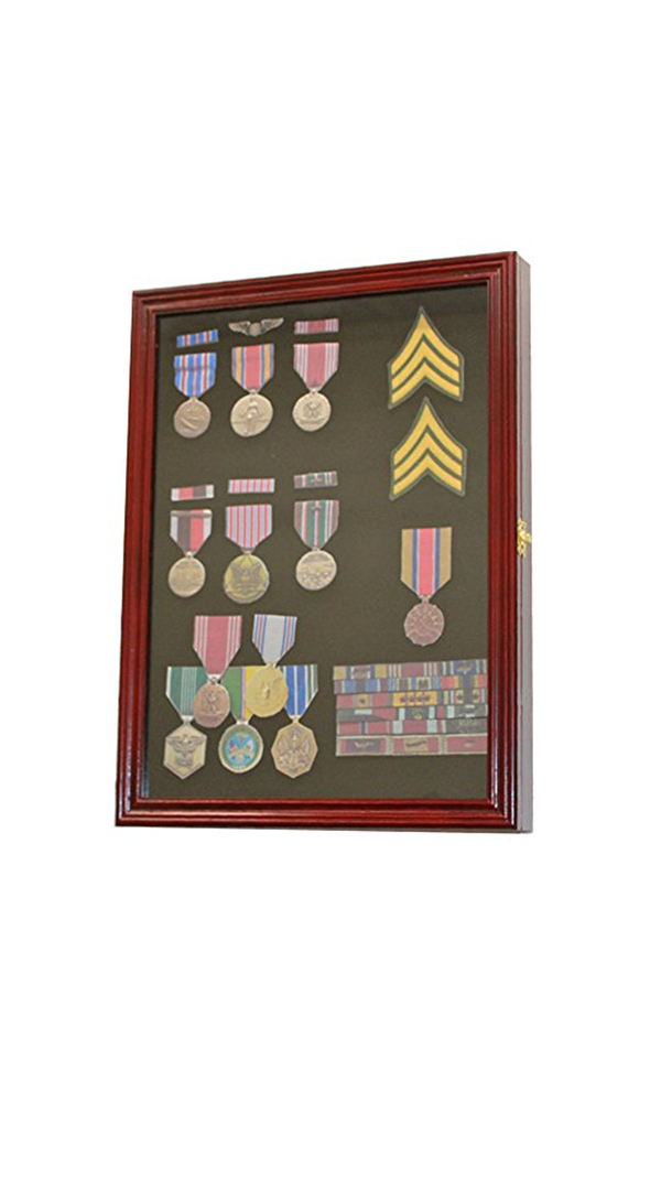 Display Case Wall Frame Cabinet for Military Medals, Pins, Patches, Insignia, Ribbons & Brooches