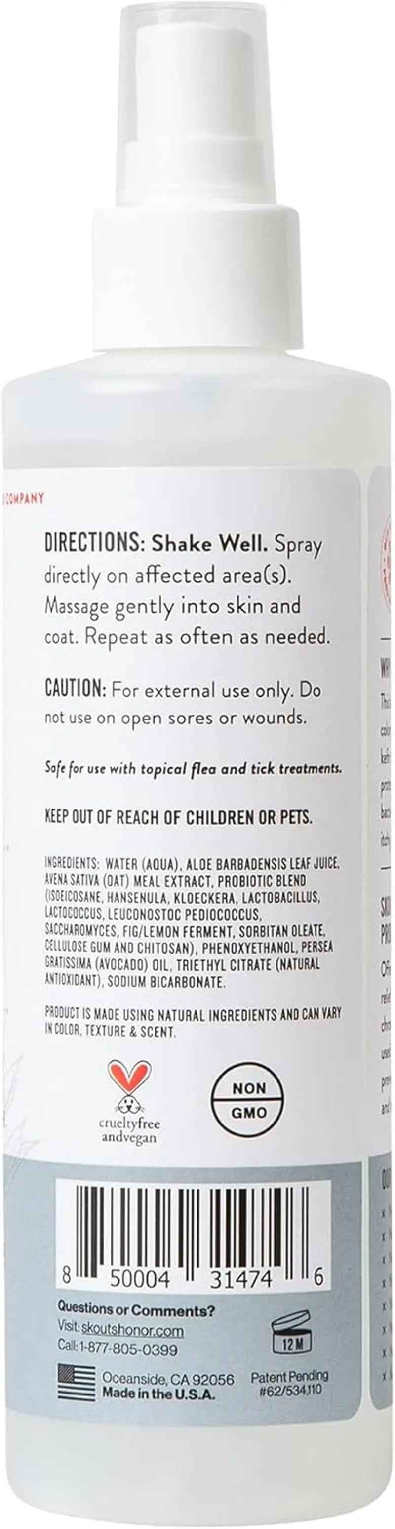 Dog Cat Probiotic Itch Relief Spray Natural Aloe Avocado Sensitive Skin