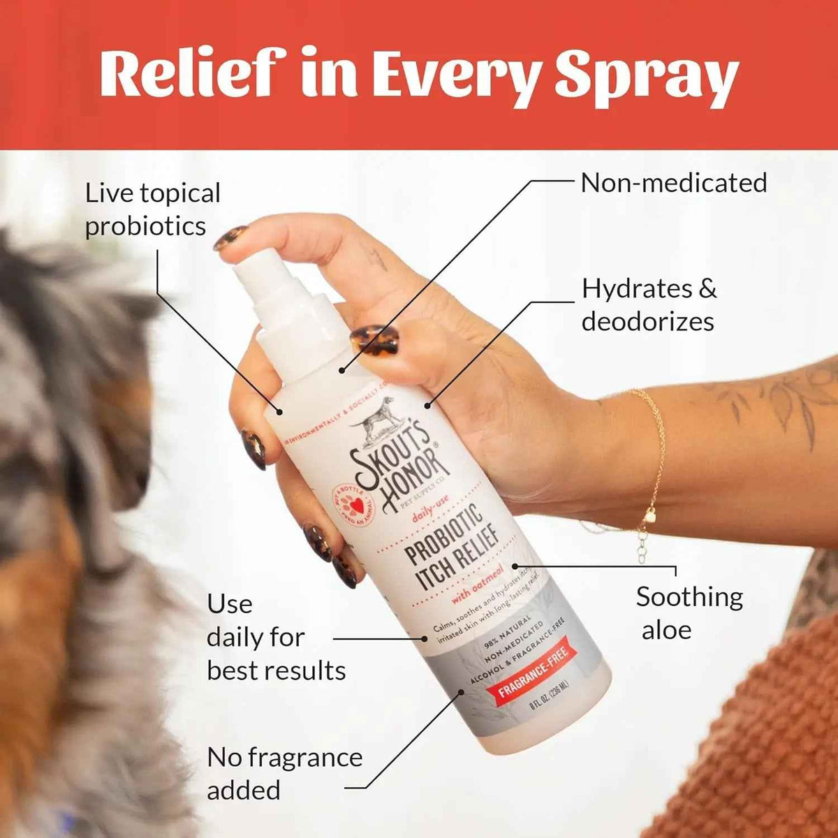 Probiotic Itch Relief Spray for Dogs & Cats Aloe Avocado