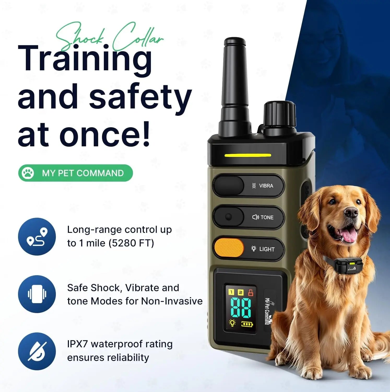 Waterproof Rechargeable Dog Training Collar – 1-Mile Range, 2-Dog System