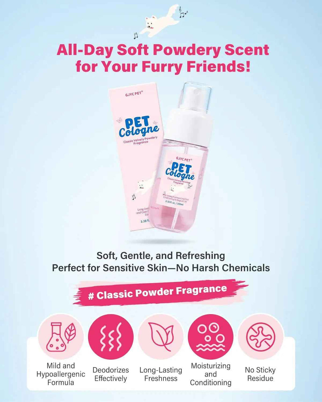 Dog & Cat Cologne Spray Powder Scent Odor Control 3.38oz