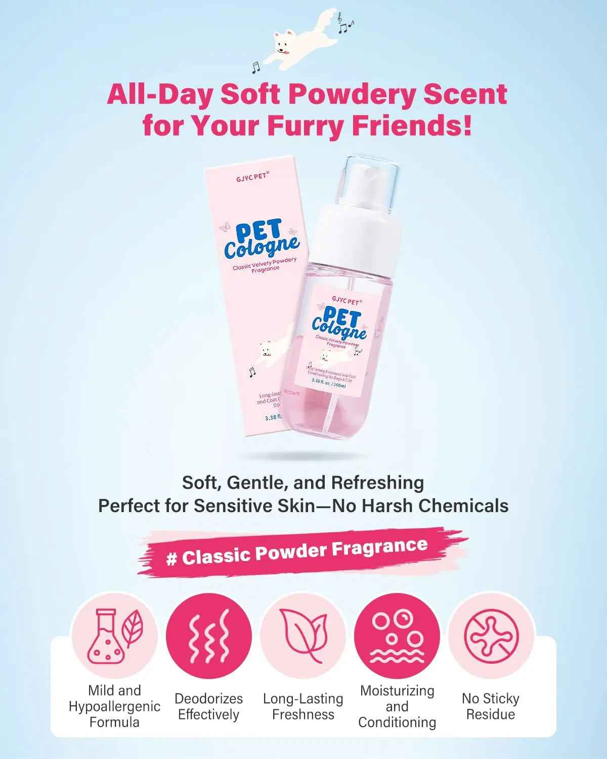 Dog & Cat Cologne Spray Powder Scent Odor Control 3.38oz