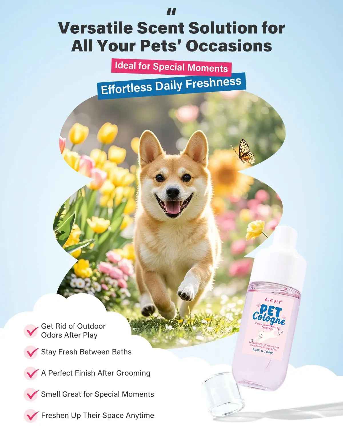 Dog & Cat Cologne Spray Powder Scent Odor Control 3.38oz