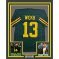 Framed Autographed/Signed Dontayvion Wicks 35x39 Green Bay Color Rush Football Jersey JSA COA