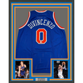 Framed Autographed/Signed Donte Divincenzo 35x39 New York Blue Basketball Jersey Beckett BAS COA