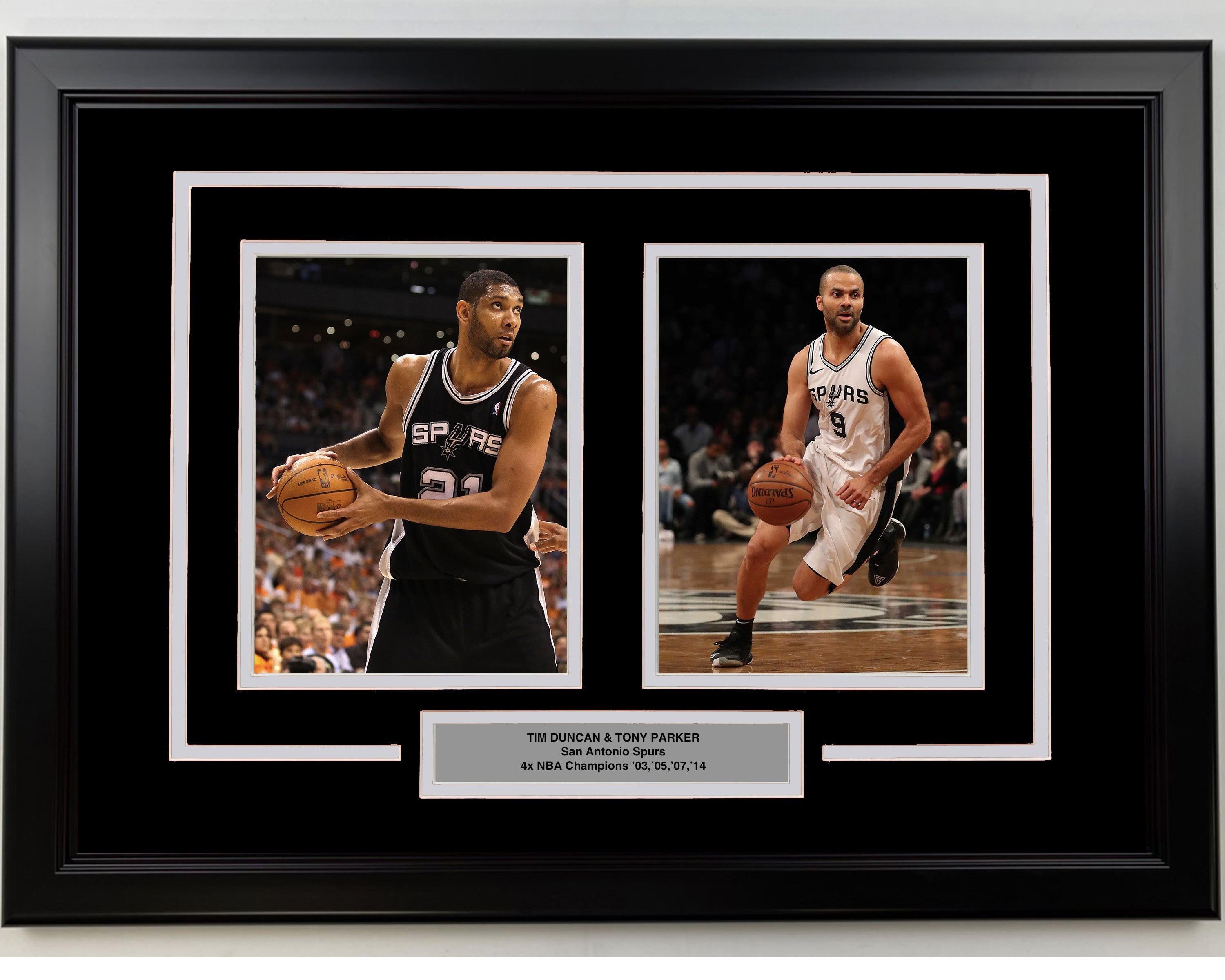 Framed Tim Duncan and Tony Parker San Antonio Spurs 17x23 Dual Basketball Photo