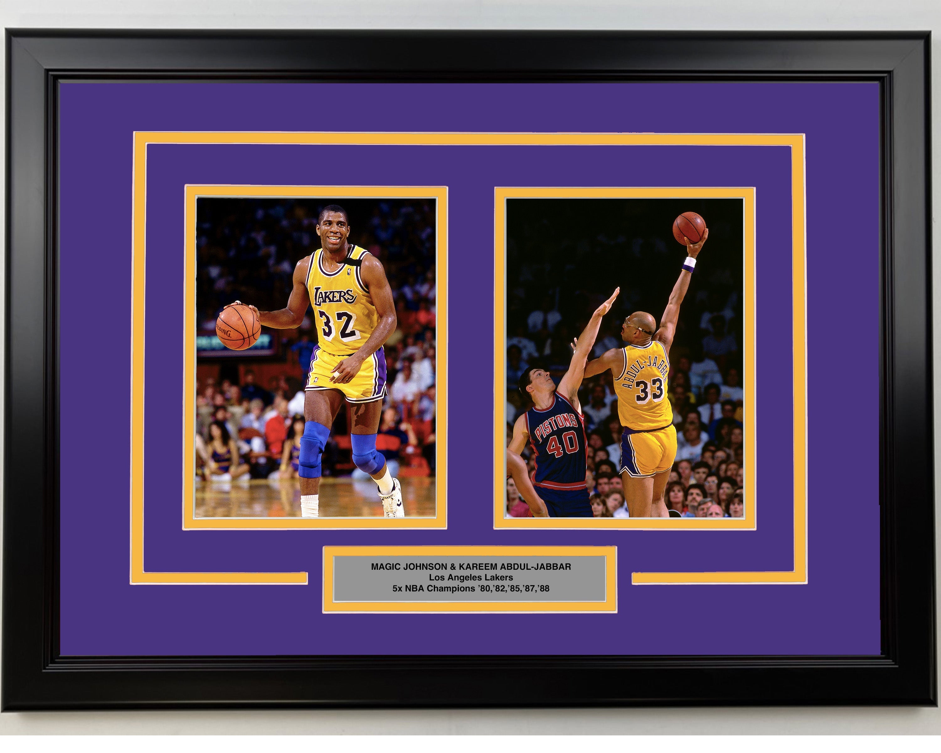 Framed Magic Johnson and Kareem Abdul-Jabbar Los Angeles Lakers 17x23 Dual Basketball Photo