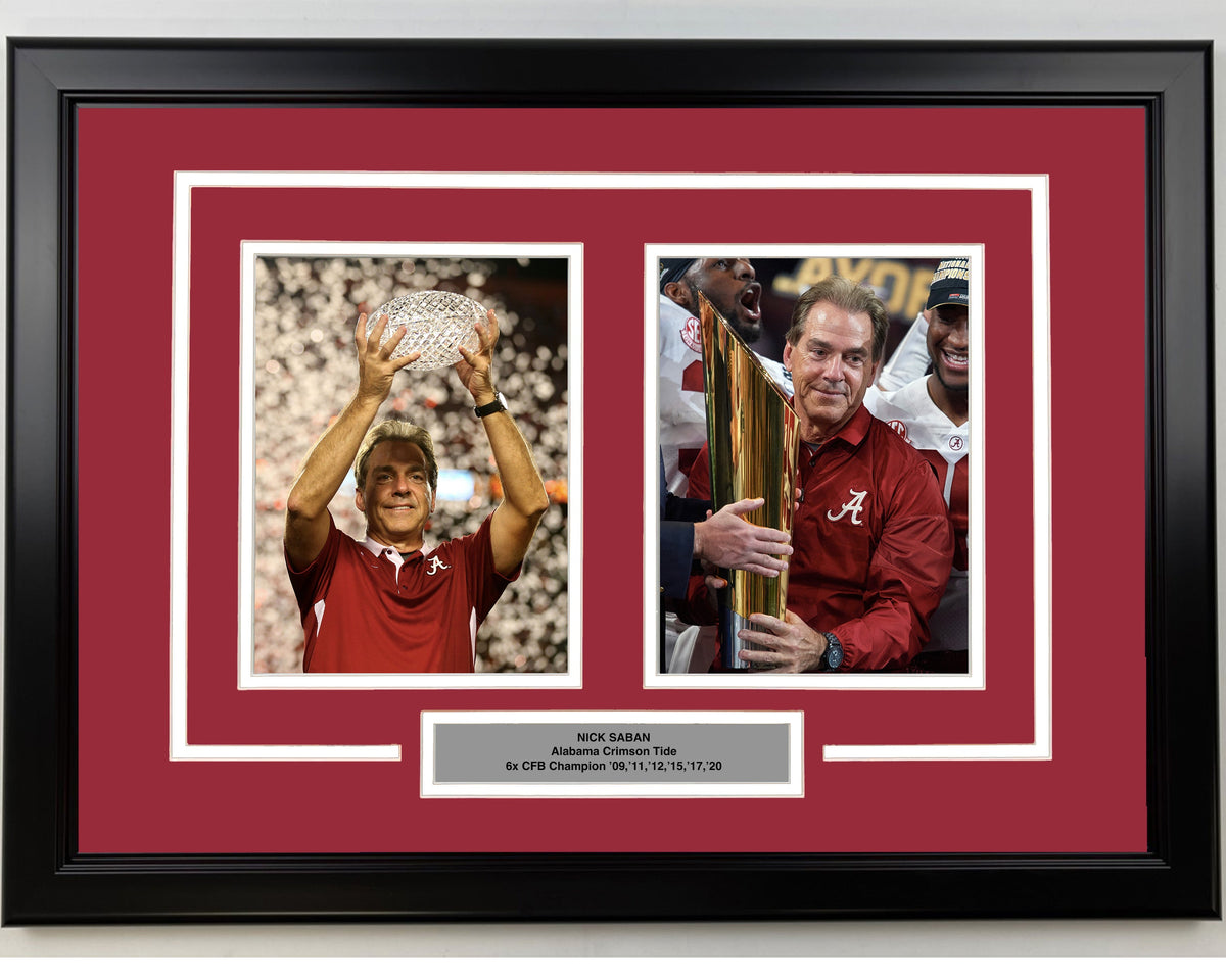 Framed Nick Saban Alabama Crimson Tide 17x23 Dual College Football Photo