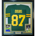 Framed Autographed/Signed Romeo Doubs 35x39 Green Bay Color Rush Green Football Jersey JSA COA