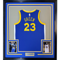 Framed Autographed/Signed Draymond Green 35x39 Golden State Blue Basketball Jersey Beckett BAS COA