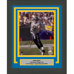 Framed Autographed/Signed Drew Brees San Diego Chargers 8x10 Football Photo Beckett BAS COA