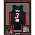 Framed Autographed/Signed Dwyane Wade 35x39 Miami Heat Black Authentic Basketball Jersey Fanatics COA