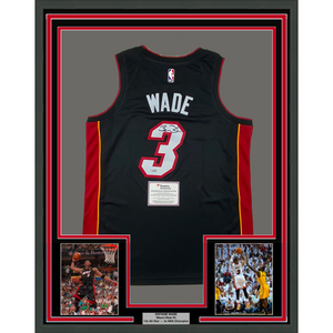 Framed Autographed/Signed Dwyane Wade 35x39 Miami Heat Black Authentic Basketball Jersey Fanatics COA