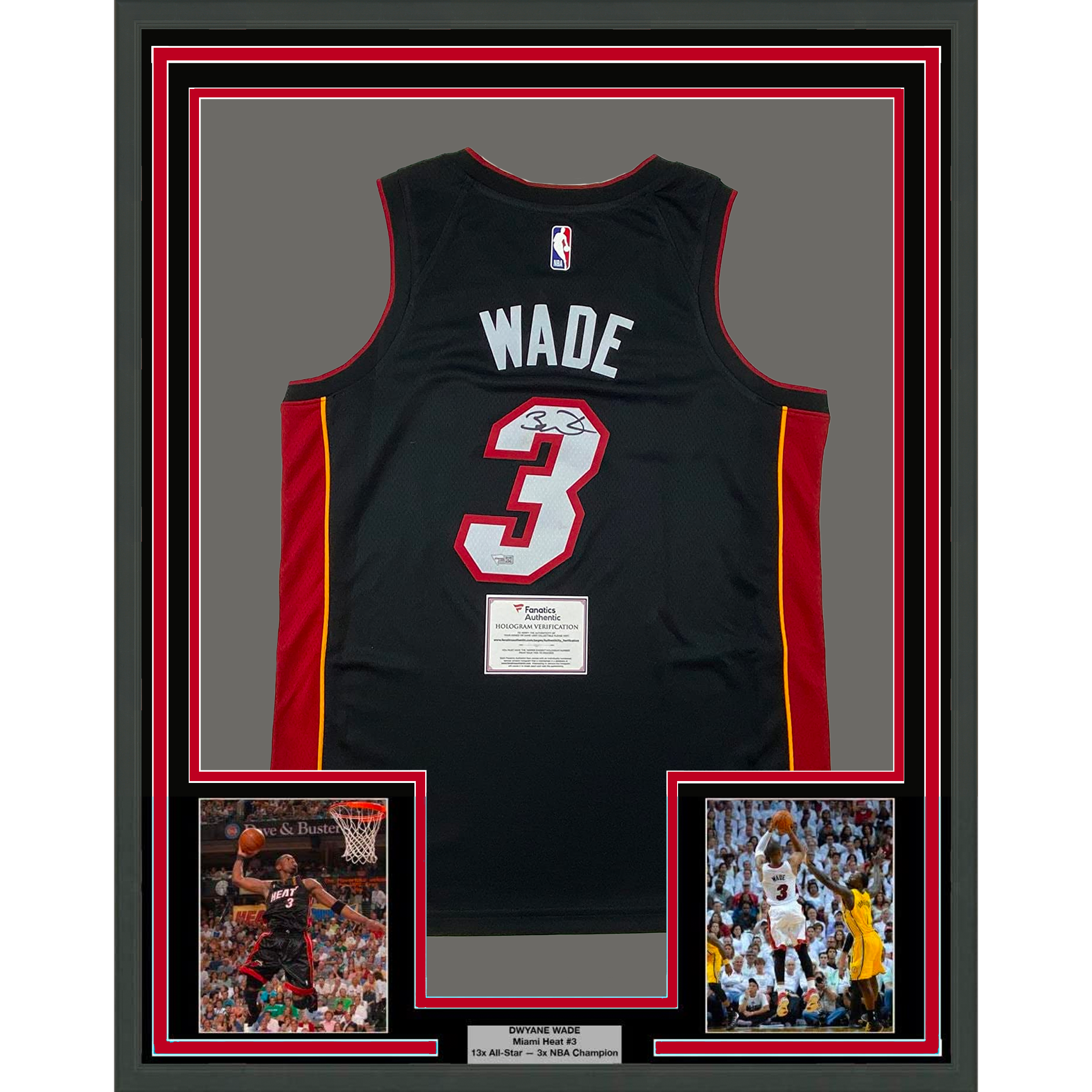 Framed Autographed/Signed Dwyane Wade 35x39 Miami Heat Black Authentic Basketball Jersey Fanatics COA