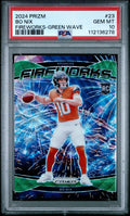 Graded 2024 Panini Prizm Bo Nix #23 Fireworks Green Wave Rookie RC Football Card PSA 10 Gem Mint