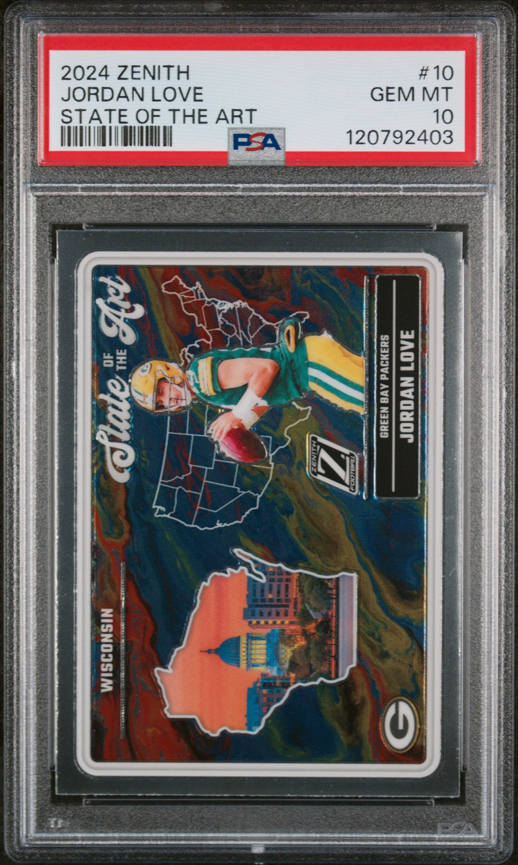 Graded 2024 Panini Zenith Jordan Love #10 State of the Art Football Card PSA 10 Gem Mint