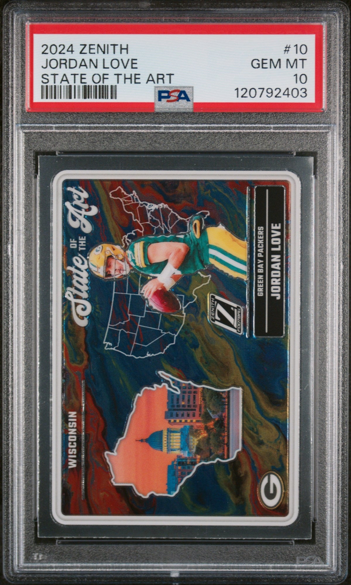 Graded 2024 Panini Zenith Jordan Love #10 State of the Art Football Card PSA 10 Gem Mint