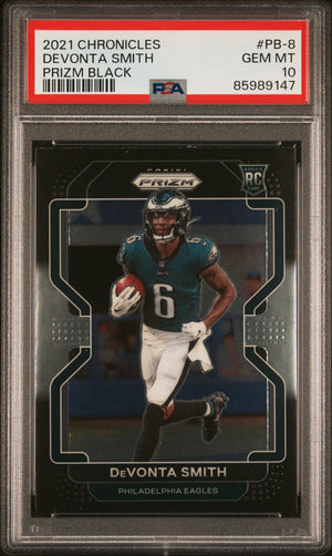 Graded 2021 Panini Chronicles Devonta Smith #PB8 Prizm Black Rookie RC Football Card PSA 10