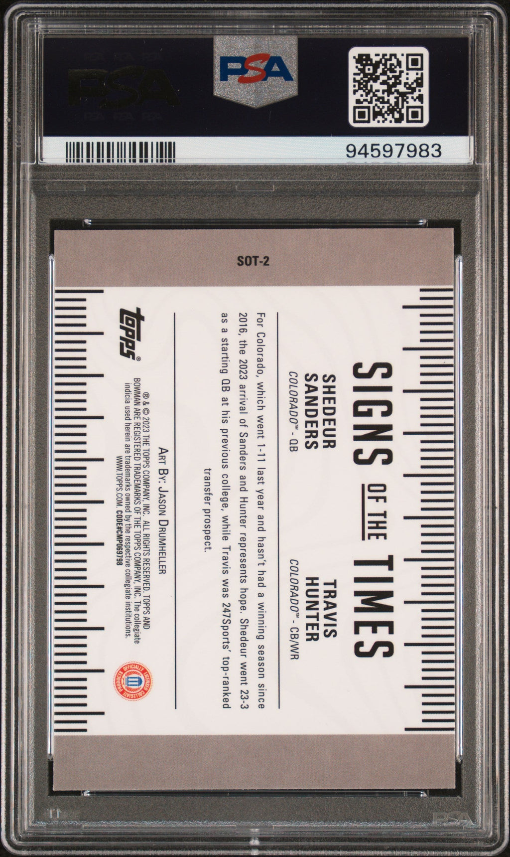 Graded 2023 Topps Bowman U Best Travis Hunter/Shedeur Sanders #SOT2 Signs of the Times Speckle Rookie RC Football Card PSA 10 Gem Mint