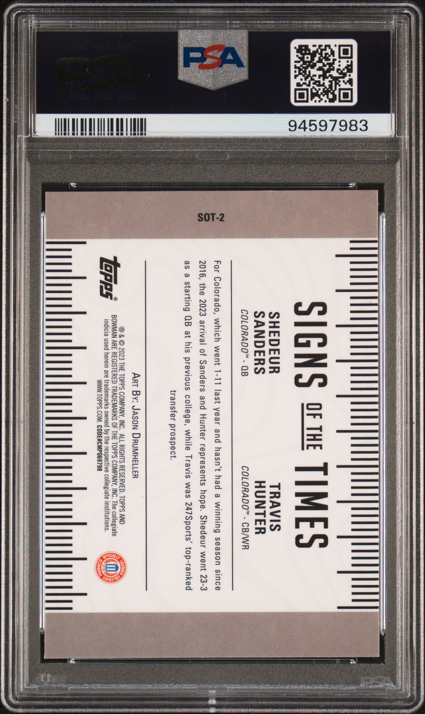 Graded 2023 Topps Bowman U Best Travis Hunter/Shedeur Sanders #SOT2 Signs of the Times Speckle Rookie RC Football Card PSA 10 Gem Mint