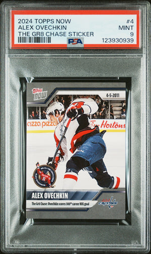 Graded 2024 Topps Now Alex Ovechkin #4 The GR8 Chase Sticker Hockey Card PSA 9 Mint