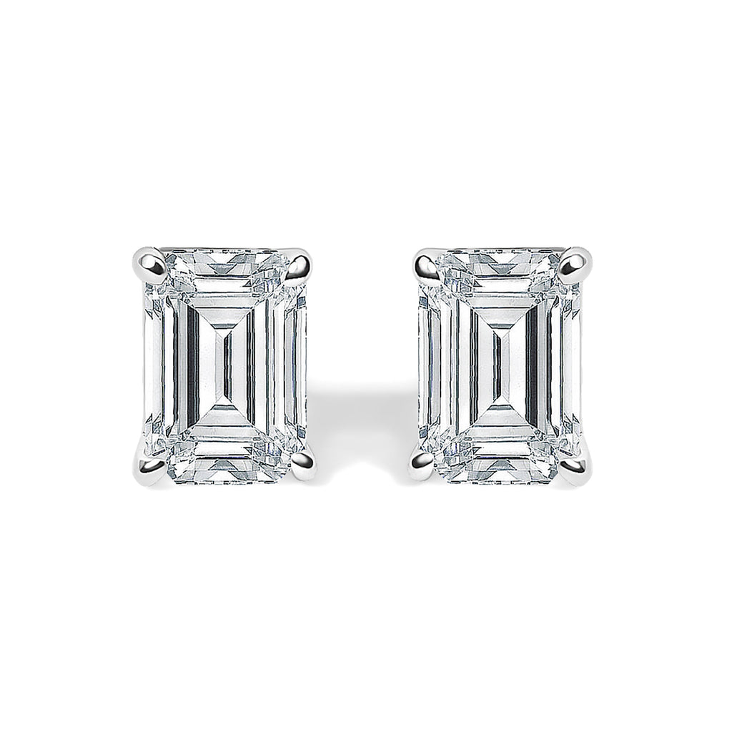 14K White Gold 1/2 Cttw Lab Grown Emerald Cut Diamond Solitaire Stud Earrings