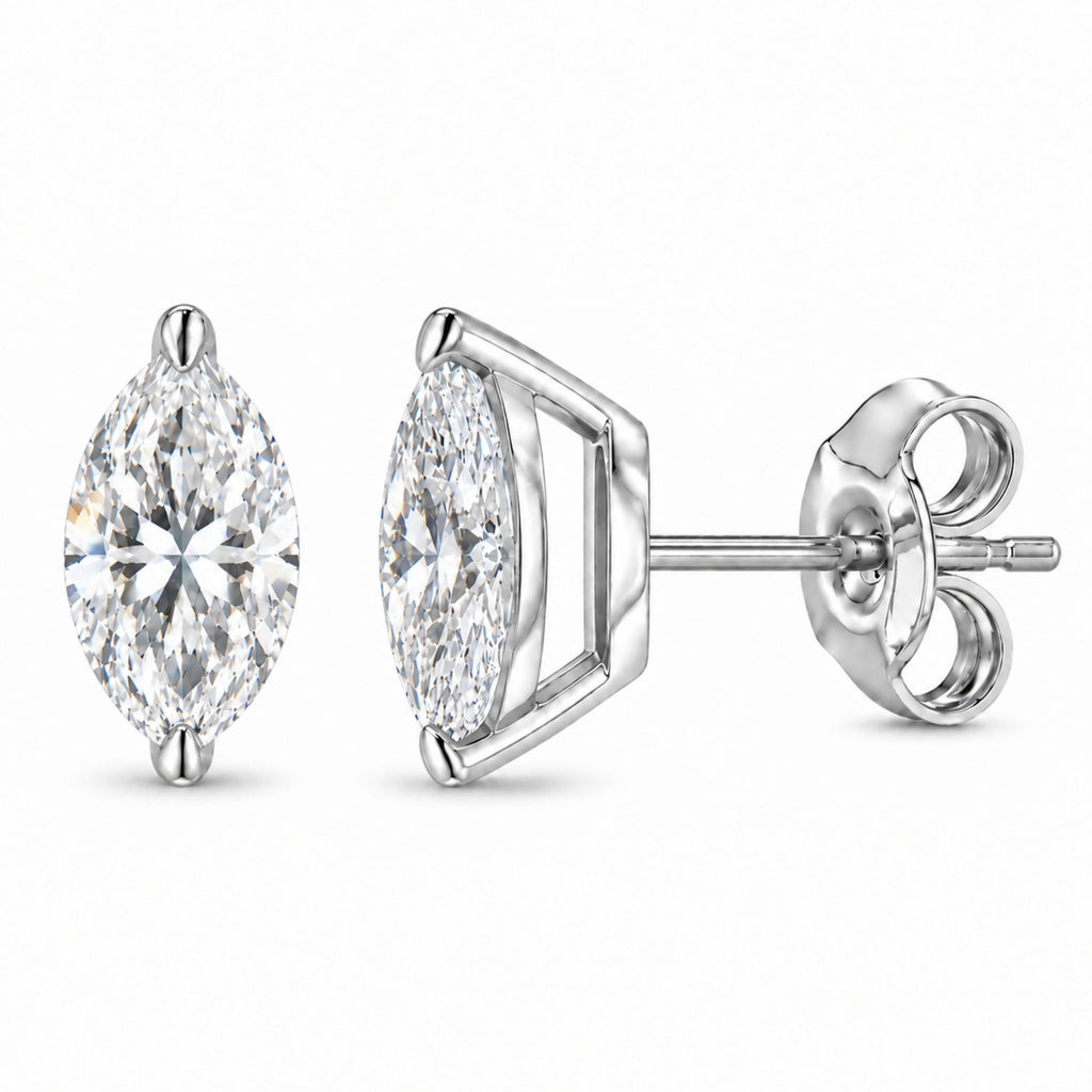 14K White Gold 1/4 Cttw Lab Grown Marquise Diamond Solitaire Stud Earrings