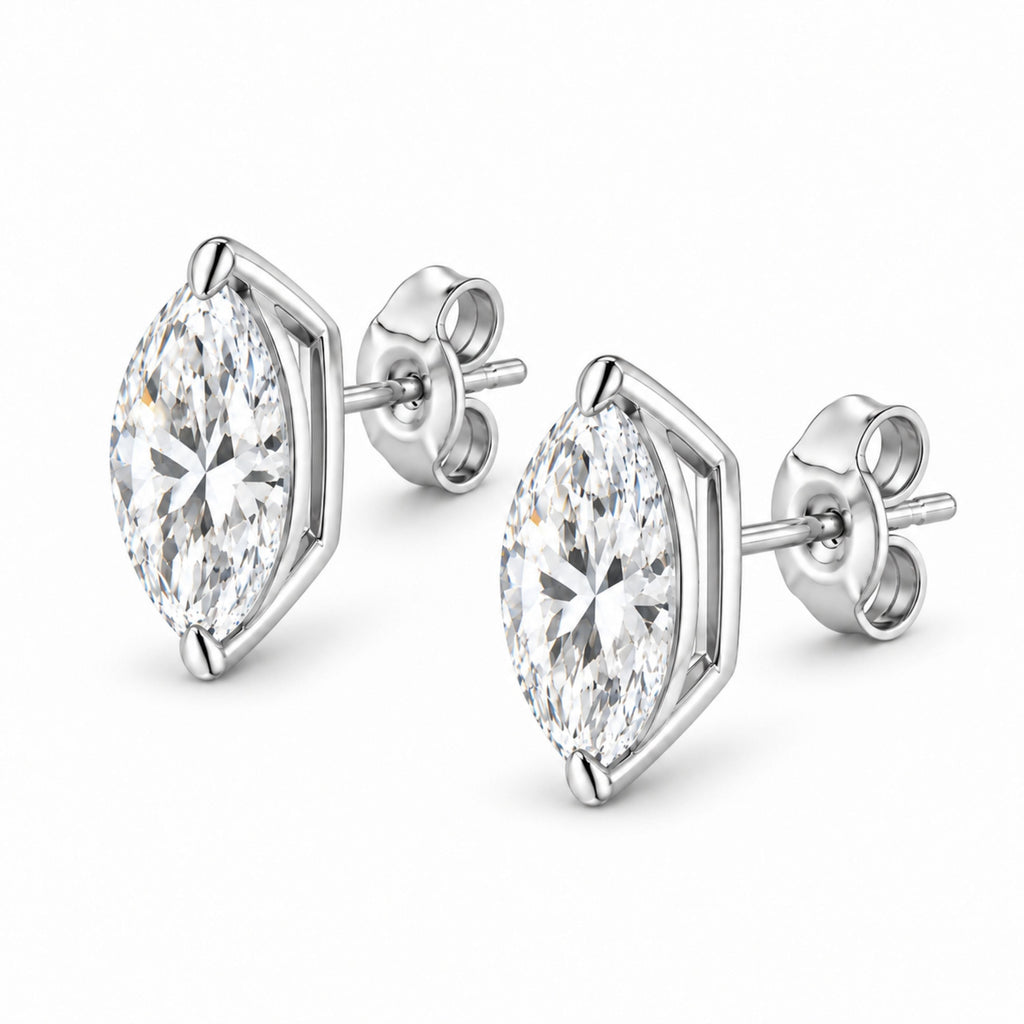 14K White Gold 1/4 Cttw Lab Grown Marquise Diamond Solitaire Stud Earrings
