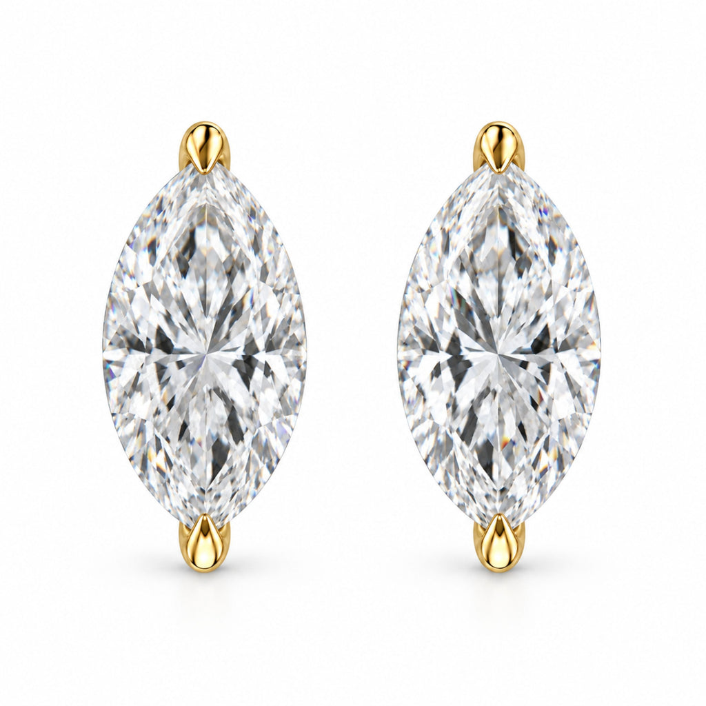 14K White Gold 1/4 Cttw Lab Grown Marquise Diamond Solitaire Stud Earrings