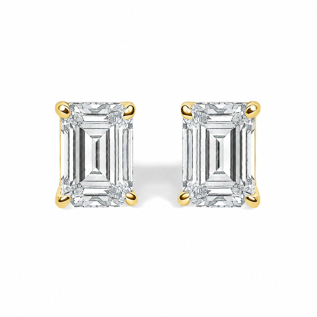 14K White Gold 1/2 Cttw Lab Grown Emerald Cut Diamond Solitaire Stud Earrings