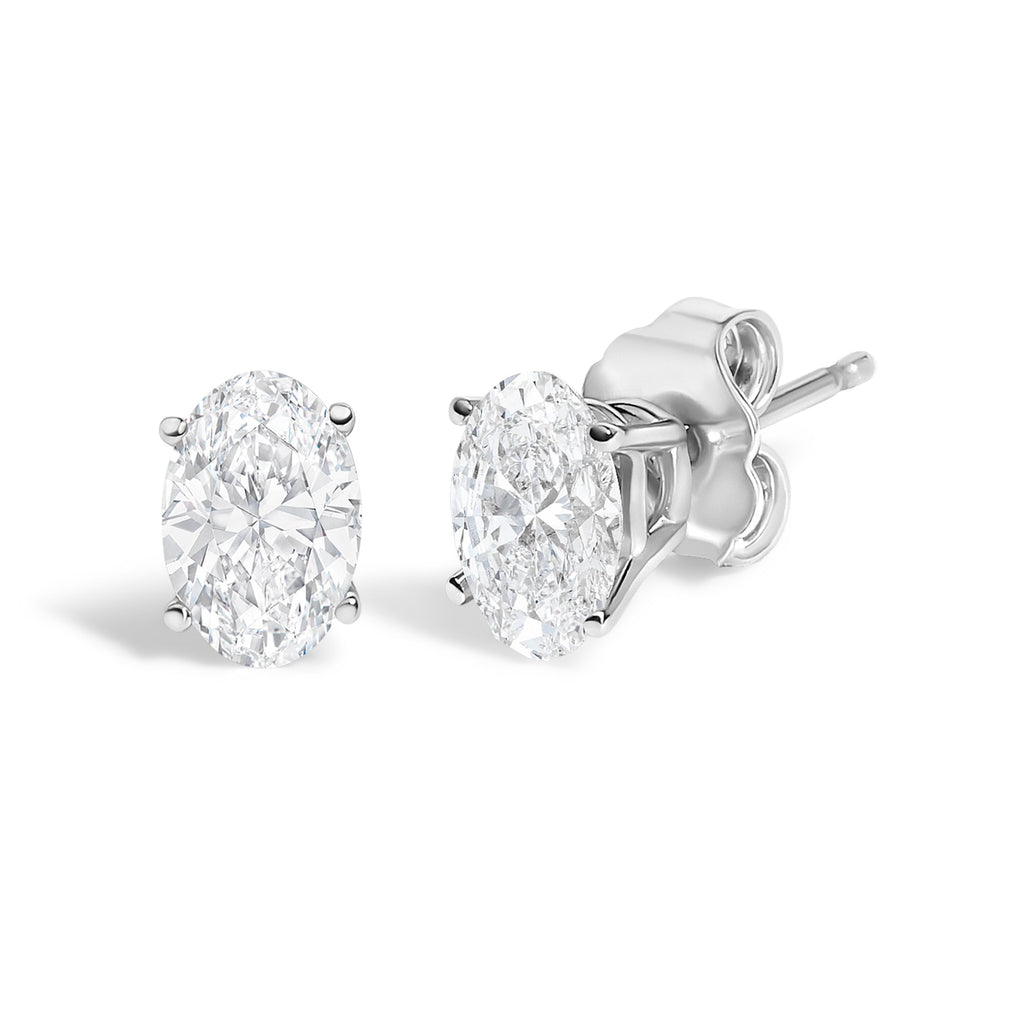 14K White Gold 1.00 Cttw Lab Grown Oval Solitaire Diamond Stud Earrings