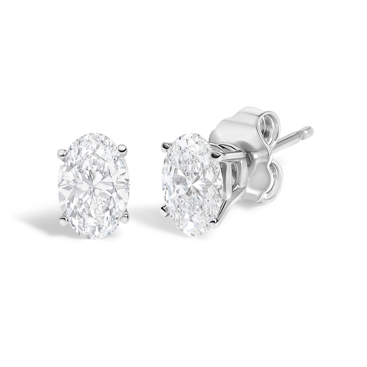14K White Gold 1.00 Cttw Lab Grown Oval Solitaire Diamond Stud Earrings