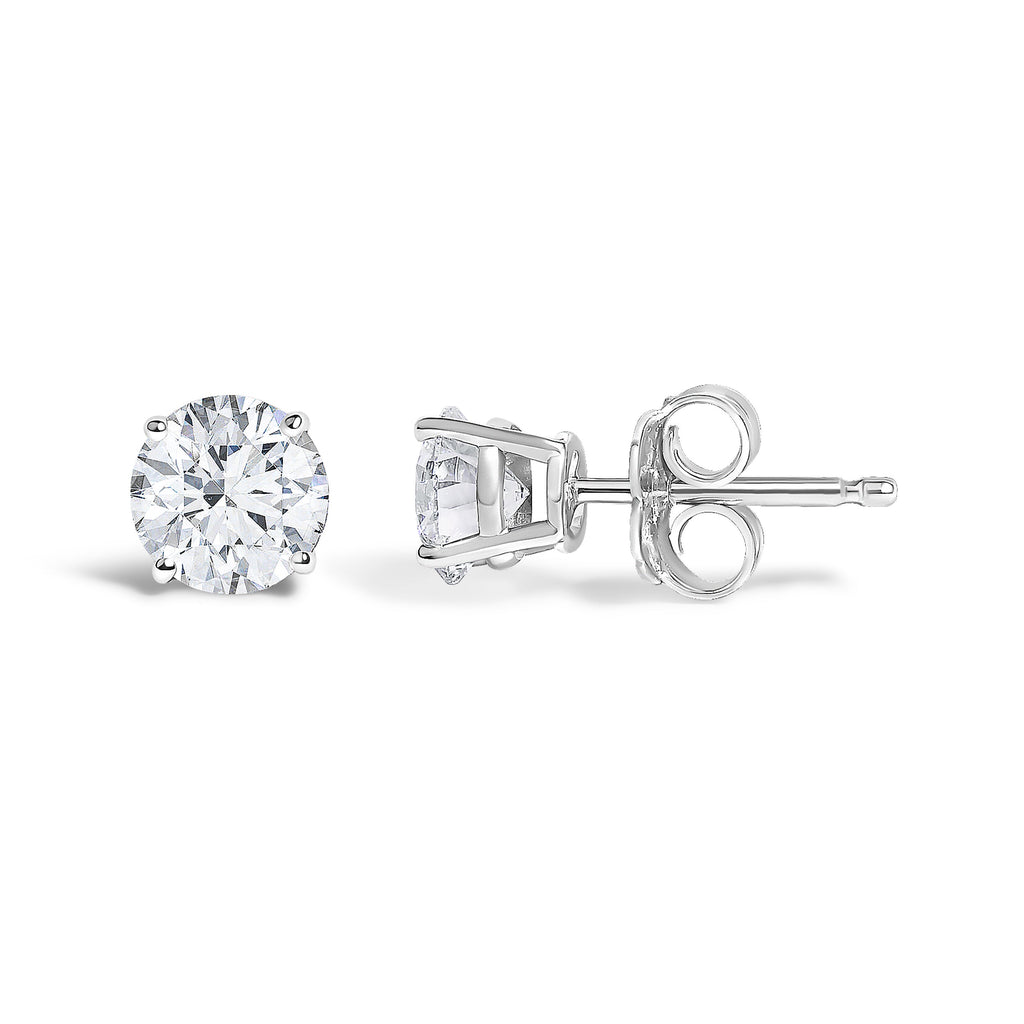 14K White Gold 1/2 Cttw Round Lab Grown Diamond Solitaire Stud Earrings with Push Backs