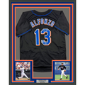 Framed Autographed/Signed Edgardo Alfonzo 35x39 New York Black Baseball Jersey JSA COA